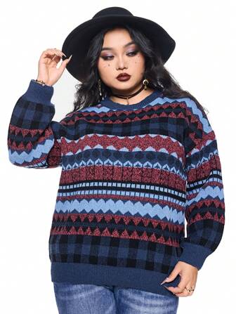 Fairycore Plus Size Grandma Graphic Loose Fit Pullover Sweater, Multi-Color