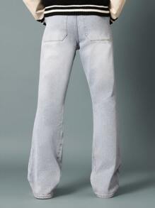 SUMWON Retro Style Wide Leg Relaxed Fit Denim Pants Varsity Number Print 93 Casual College Fashion Statement Jeans Men Winter Fall 2024 Collection - Blue - View 6