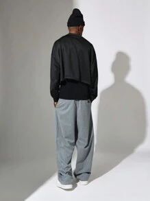 SUMWON Streetwear Crop Sweatshirt Double Layer Athletic Pullover Autumn Winter Sport Training Layered Design Casual Urban Fashion - Black - View 4