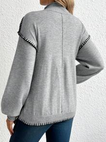 SHEIN Women's Knitted Turtleneck Long Sleeve Maternity Sweater, Winter - Grey - View 2