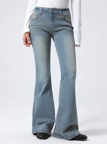 LYSMO Women's Front Button Pocket Plain Casual Denim Jeans, Daily Wear