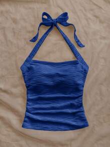 Soleia 女士节日 V 领纹理针织修身背心（绿松石蓝色） - 寶藍色 - 查看 5