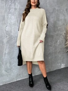 EMERY ROSE Plus Size Bodycon Turtleneck Sweater Dress With Side Slit Design, High-Low Hem, Color-Blocked Sleeves. Made With Multicolored Yarn For A Comfortable And High-Quality Feel.Parties, Music Festivals, Home Wear, Back-To-School Events, Gifting, And Shopping.Turtleneck Sweater,Winter Women Dress,Elegant Women Dresses,Fall Clothes Curve,Winter Clothes,Office Dress,Classy Dress,Elegant Dresses