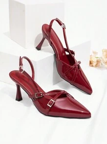 CUCCOO BIZCHIC Women's Back Strap Butterfly Decor Lolita Style High Heel Pumps, Wine Red Valentine's Day - Burgundy - View 1