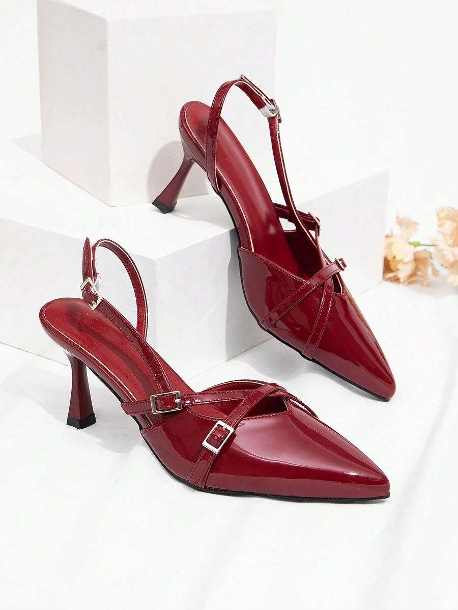 CUCCOO BIZCHIC Women's Back Strap Butterfly Decor Lolita Style High Heel Pumps, Wine Red Valentine's Day - Burgundy - View 1