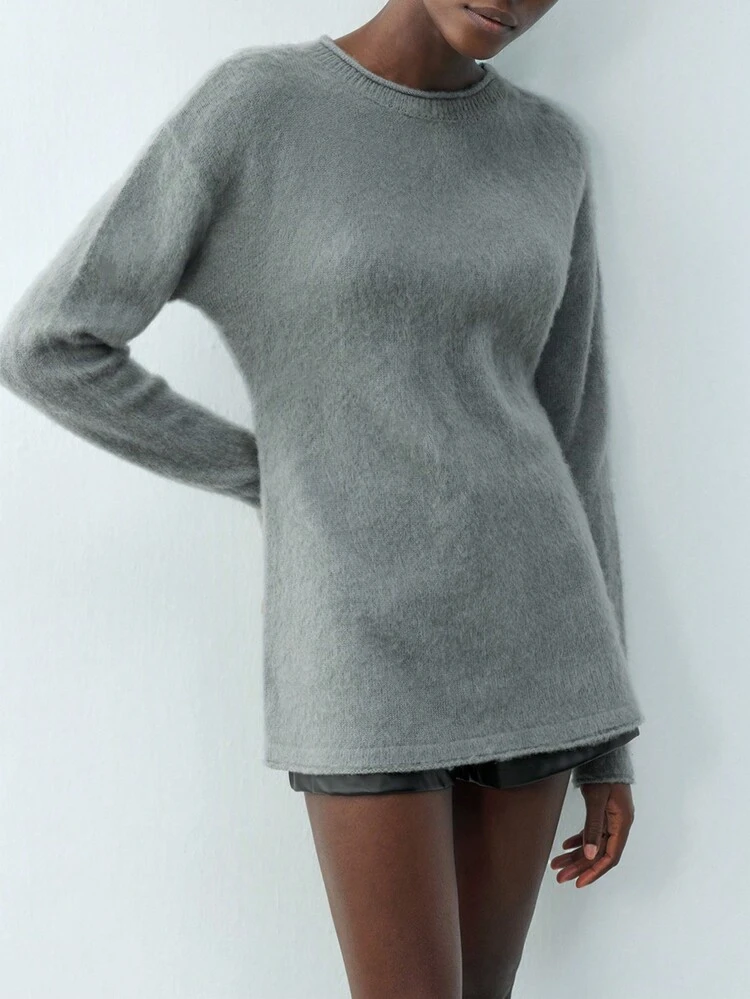 SHEIN Maija Women Grey Urban Elegant Knit Sweater , Thick Warm Casual For Everyday, Holiday, Party, Valentine's Day, Winter