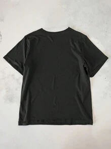 SHEIN 大码男士卡通人物和字母印花 T 恤，适合夏季图案 T 恤女式上衣 - 黑色 - 查看 2