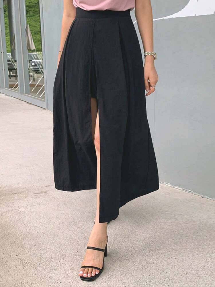 Women's Solid Color Crop Length Split Skirt, Spring/Summer