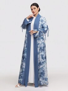 Al Najma Women's Tie-Dye Print Long Sleeve Loose Arabic Abaya Outerwear, Modest Robe