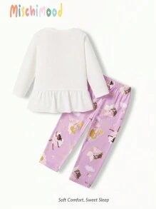 Baby Girls Cartoon Print Casual Long Sleeve Top And Pants 2pcs Outfit Set - Multicolor - View 2