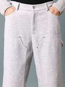 SUMWON Carpenter Style Wide Leg Sweatpants Utility Workwear Jogger Pants Fall Winter Loungewear Athletic Fleece Bottoms Relaxed Fit Casual Sports - Grey - View 7