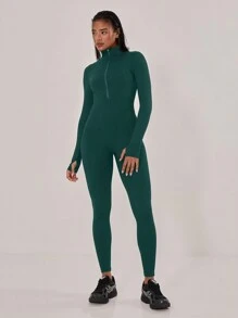 Musera Sport Overlock Stitched High Neck Jumpsuit,Padel, Tennis, Pickleball Gym Fitness - Dark Green - View 1