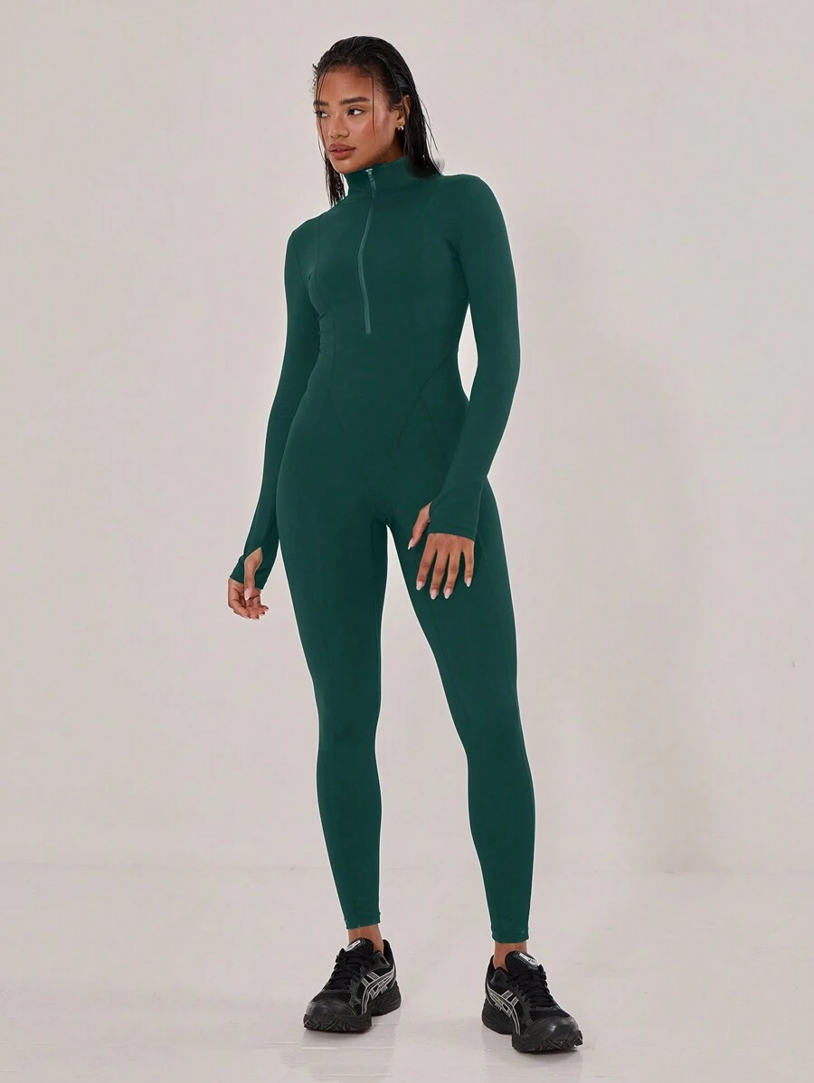 Musera Sport Overlock Stitched High Neck Jumpsuit,Padel, Tennis, Pickleball Gym Fitness - Dark Green - View 1