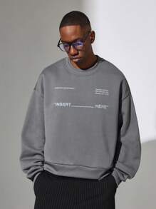 SUMWON Creative Department Studios Oversized Sweatshirt Insert Here Graphic Urban Streetwear Modern Design Fall Winter Collection Queens Address Print - Dark Grey - View 1