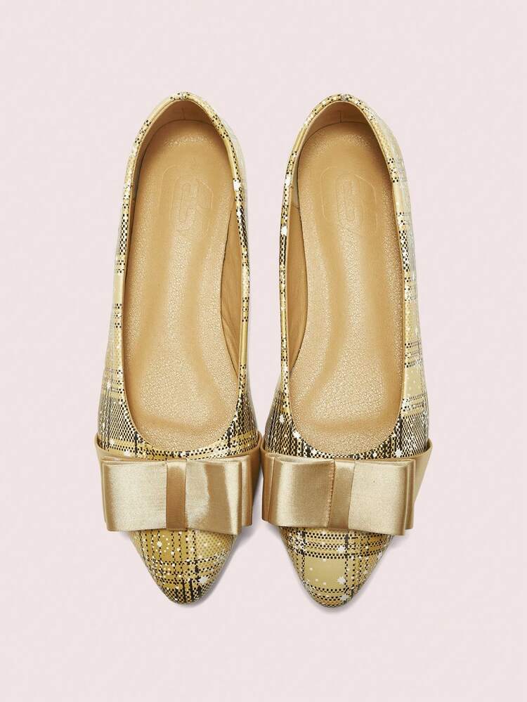 CUCCOO DOLLMOD Fashionable & Elegant Butterfly Decor Tartan/Plaid Pattern Flat Shoes New Year Holiday Valentines