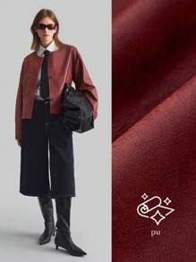 Ontre 2pcs Women's Apparel New Style Spring Valentine's Day Round Neck Long Sleeve Angola Red All-Match Round Neck Long Sleeve Cropped PU Material Jacket All-Match Casual Wear - Burgundy - View 2