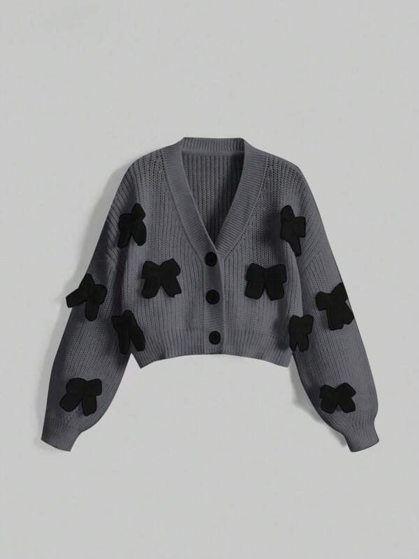 ROMWE Kawaii Women's Pink 3D Bow Accent Cardigan, Cute Girly Look
