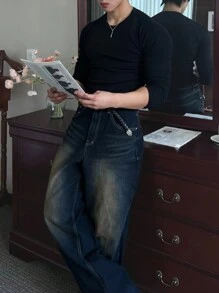 DAZY Men's Casual Slim Fit All-Match Undershirt Long Sleeve Men Shirt Fall, Winter Business Attire - Black - View 3