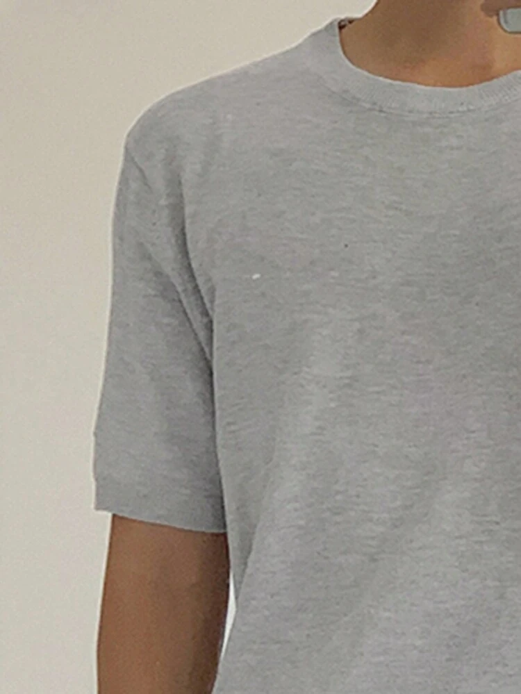 Summer Men's Solid Light Gray Knit Sweater