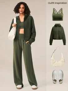 GLOWMODE 30 英寸莫代尔羊毛宽腿高腰可调节抽绳腰裤带侧袋日常休闲