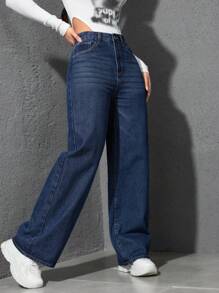 SHEIN ICON Casual Versatile Loose Straight-Leg Jeans - Medium Wash - View 5
