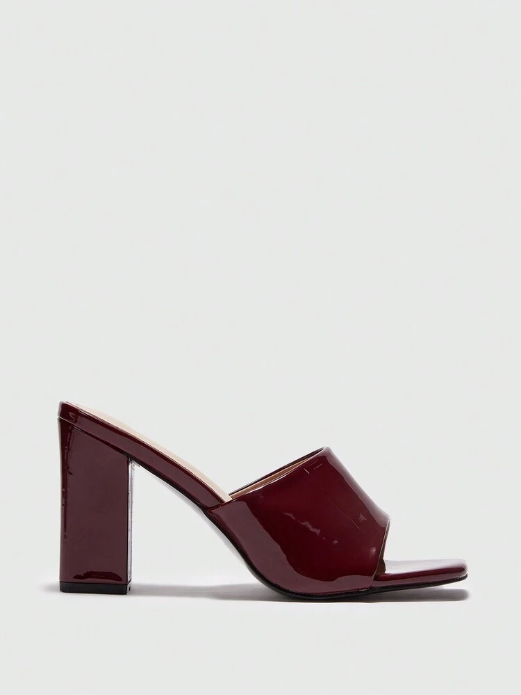 CUCCOO BIZCHIC Zuecos de tacón grueso y punta cuadrada de color rojo vino, zapatos de moda para ir al trabajo, fiestas y citas para mujeres, ideales para el Día de San Valentín