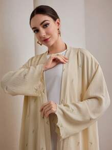 Graceveil Women's Floral Embroidered Abaya Modest - Beige - View 7