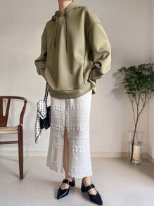 FRIFUL Women's Oversized Hoodie With Zipper Decoration And Split Design,Fall Clothes Sweatshirt - Army Green - View 2