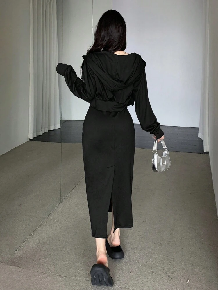 Solid Color Sleeveless Midi Dress For Women, Spring, Women Two Pieces Sets,Fall Clothes