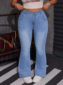 SHEIN ICON Jeans acampanados elásticos de talla grande lavados