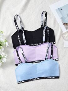 3 件套青少年女孩简约字母提花文胸套装 - 彩色 - 查看 5
