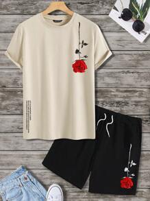 Manfinity Homme 2 件套男士休闲短袖短裤套装，简约时尚，适合日常穿着 - 彩色 - 查看 6