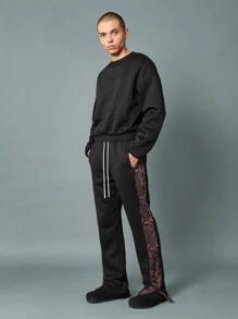 SUMWON Quần nỉ chạy bộ in họa tiết camo cao cấp có bo gấu ở mắt cá chân, quần tập luyện thể thao, mặc nhà mùa thu đông, mặc dạo phố - màu đen - Xem 2