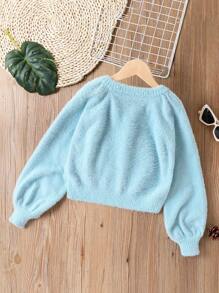 SHEIN Tween Girl' Plain Front Button Long Sleeve Casual Blouse - Blue - View 2