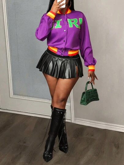 Slaydiva Chaqueta bomber de mujer de estilo casual urbano, ligera, con bloques de color, logo estampado, cierre con cremallera, para otoño/invierno