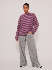 MUSERA Oversized Crew Neck Striped Jumper Spring Casual Y2k 90's Stripe Airport Outfits Holiday Graphic Oversized Sweater Fall Back To School