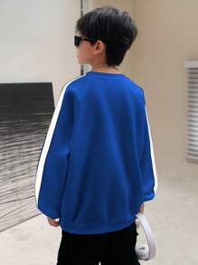 SHEIN Moletom de malha casual estilo coreano com estampa de letras fofas e detalhes de patch, gola redonda e manga comprida para meninos pré-adolescentes