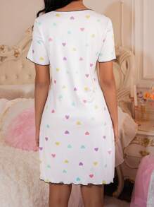 SweetSlumber Rochie de noapte pentru femei cu design în contrast de culori, cu inimă și fundă, stil Ins-Style, cu fundă