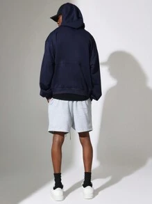 SUMWON Conjunto de 2 piezas con sudadera con capucha ligera y holgada y pantalones cortos con tiro bajo, con bordado pequeño y cordones