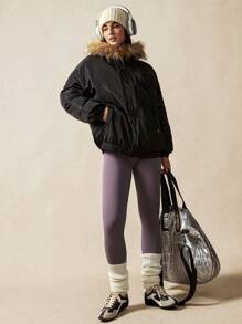 VARSITIE Warm Long Sleeves With Plush Collar Women Sports Jackets - Black - View 5