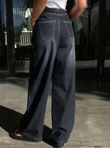 DAZY 破旧、水洗、褪色口袋设计女式牛仔裤 - 灰色 - 查看 5