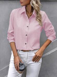 EMERY ROSE Camisa casual de manga larga de unicolor para mujer, otoño