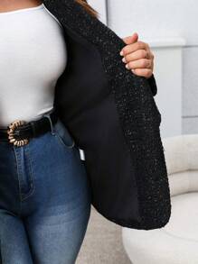 SHEIN Clasi Plus Size Women Lapel Cardigan Coat - Black - View 7