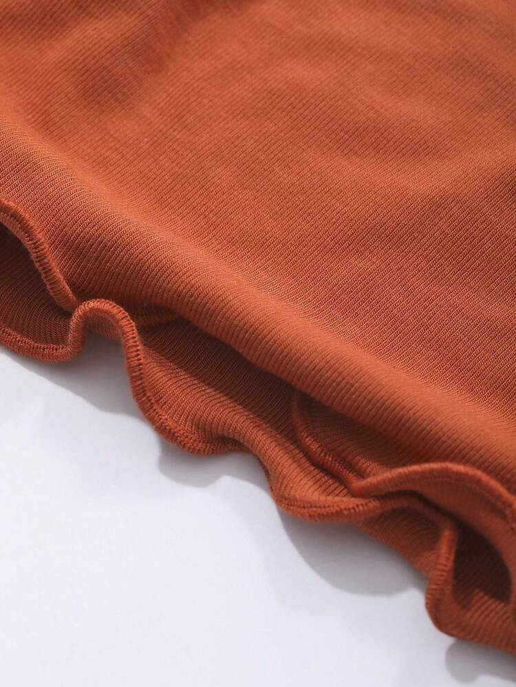 Women's Knitted Turtleneck Sweater And Deep V-Neck Halter Vest 2 Pieces T-Shirt Set, Rust-Brown, Spring/Summer/Autumn Long Sleeve Women Tops, Fall Women Clothes