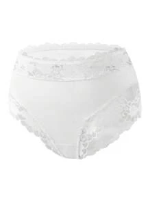SHEIN 1pc Women Simple Solid Color Lace Patchwork Briefs Bridallingerie - White - View 3
