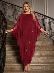 SHEIN Clasi 加大码优雅雪纺连衣裙长款披肩覆盖婚礼宾客正式鸡尾酒会新娘母亲装