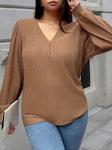 INAWLY 大码纯色纹理长袖衬衫，适合秋季，休闲简约