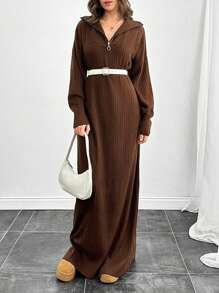 SHEIN Tall Long Sweater Dresses With Zipper Details - Brown - View 4