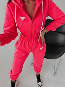 INAWLY 2 piezas Conjunto de sudadera con capucha de manga larga con cremallera frontal y pantalón de chándal para mujer