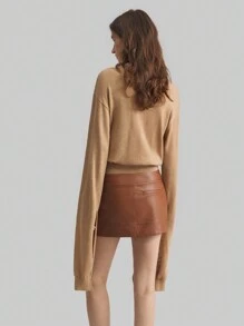 Ontre Camel High-End Springtime New Year Knitted Designer Round Neck Sweater With Extra Long Sleeves - Khaki - View 9